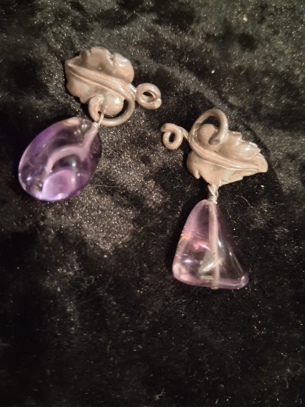 Vintage Grape Leaf  Dangle Earrings with Sterling Silver Accents..
